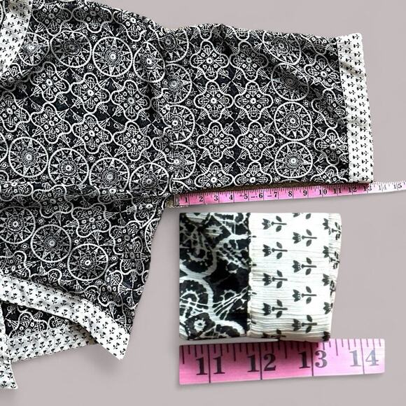 Coldwater Creek Size XL Kimono Black Cream Cardigan Geometric Floral Sheer Cape - Picture 9 of 9